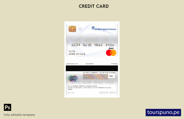 lista para imprimir plantilla de tarjeta de débito mastercard de JP Morgan Chase